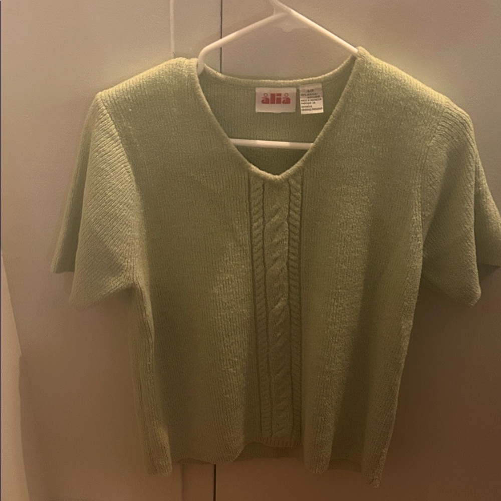 Alia Light Green Textured Knit Top